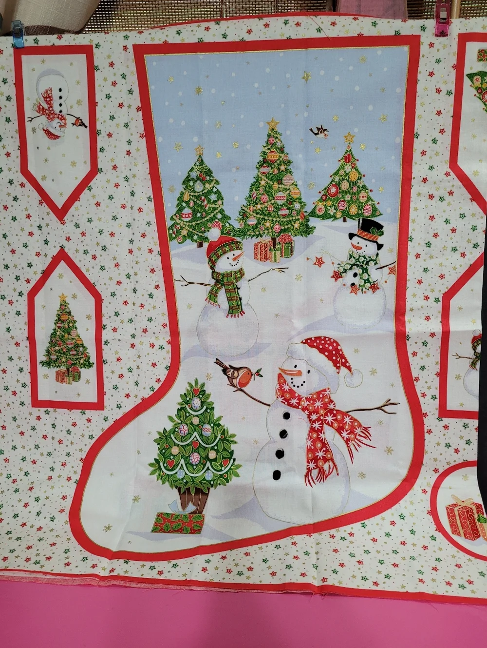 Jolly St Nick Stocking Makower UK Fabric Panel 100% Cotton #129 (0786)